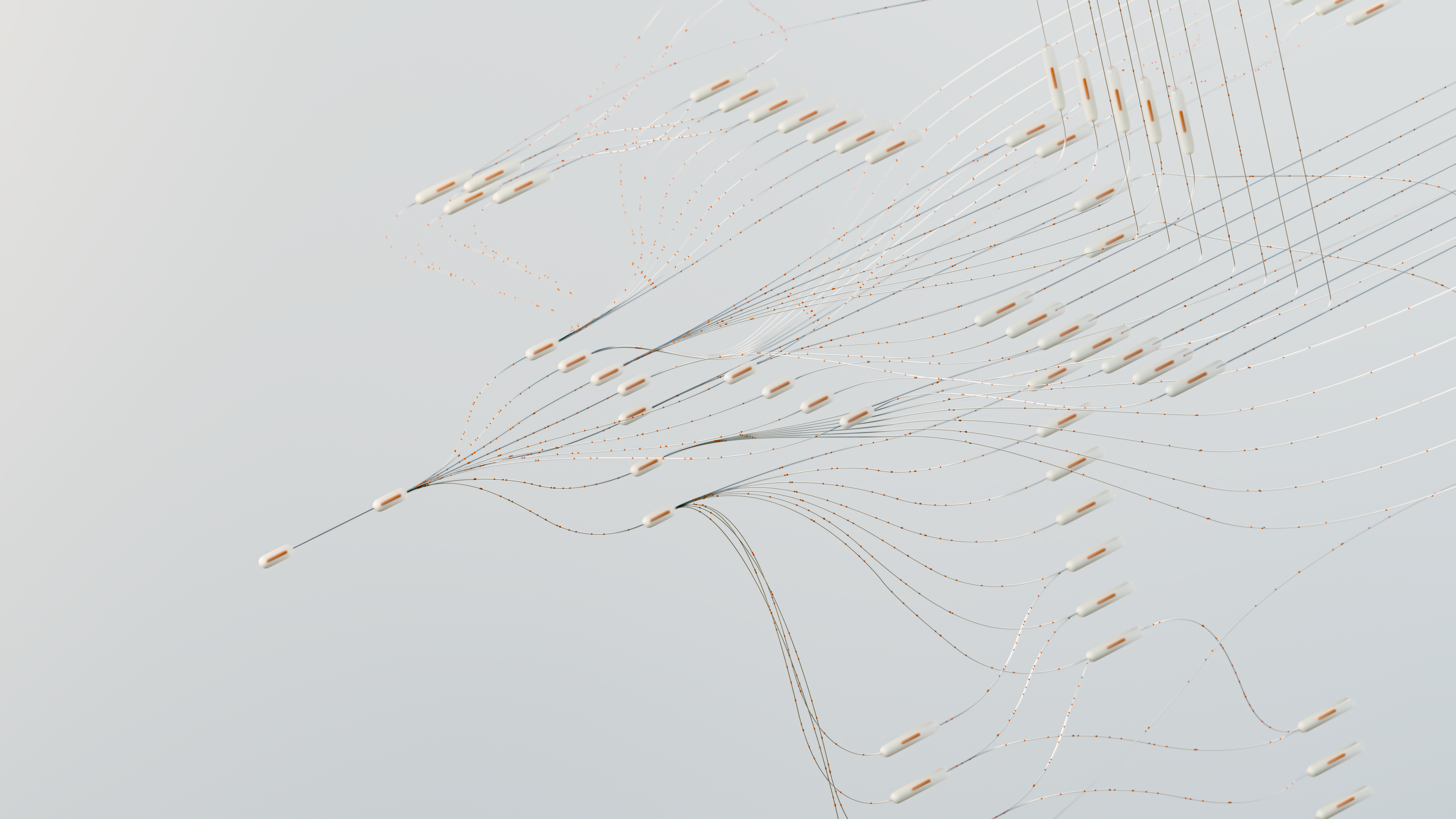 Abstract digital neural network visualization representing artificial intelligence processing market data.
